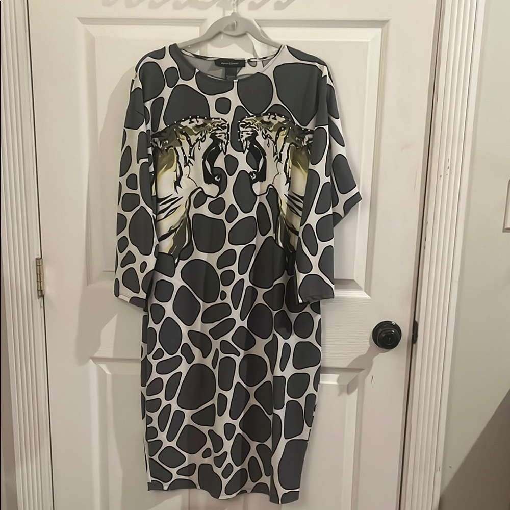 Ashley Stewart Gray and Black Midi Dress